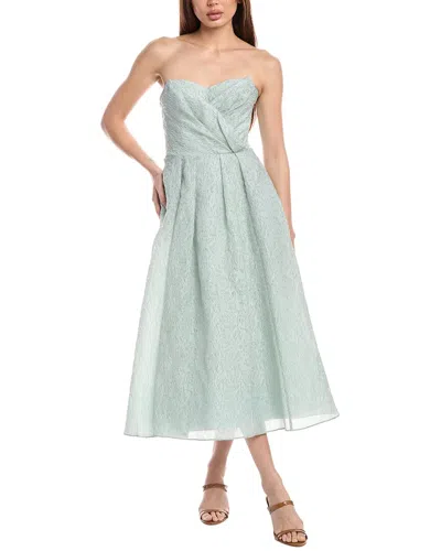 Marchesa Notte Strapless Tea-length Cloque Dress In Blue