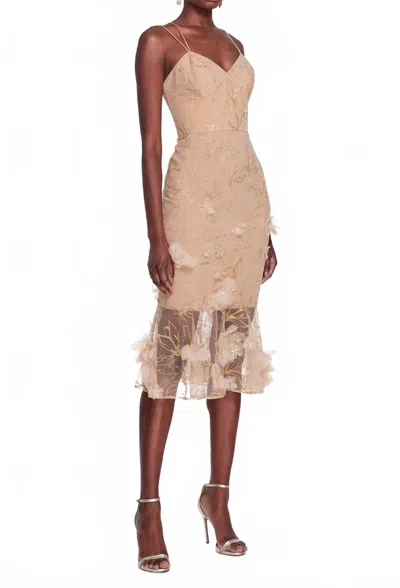 Marchesa Notte Strappy Cocktail Dress In Nude/gold In Gray