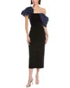 Marchesa Notte Stretch Velvet Fitted Cocktail Dress In Blue