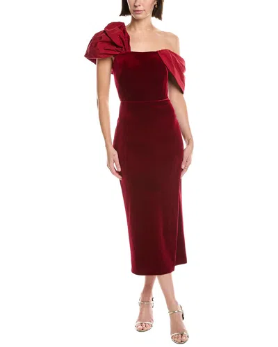 Marchesa Notte Stretch Velvet Fitted Cocktail Dress In Red