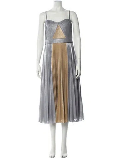Pre-owned Marchesa Notte Striped Long Dress In Silver