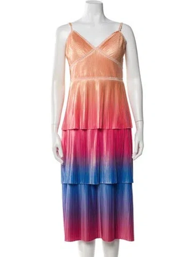 Pre-owned Marchesa Notte Striped Midi Length Dress In Blue