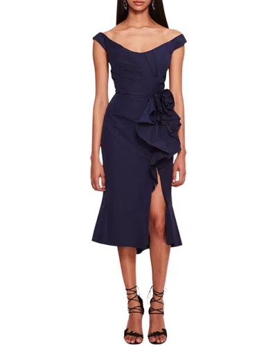 Marchesa Notte Midikleid Aus Taft Mit Floralen Applikationen In Marineblau