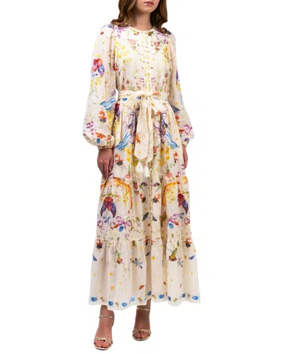 Marchesa Notte Threadwork Voile Maxi Dress In Neutral