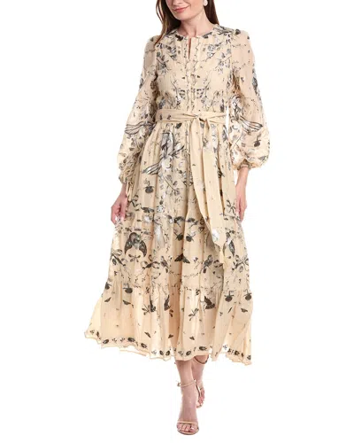 Marchesa Notte Threadwork Voile Maxi Dress In Brown