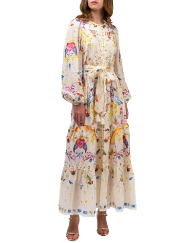 Marchesa Notte Threadwork Voile Maxi Dress In Brown