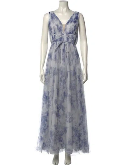 Pre-owned Marchesa Notte Tie-dye Print Long Dress In Blue