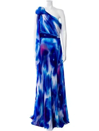 Pre-owned Marchesa Notte Tie-dye Print Long Dress In Blue