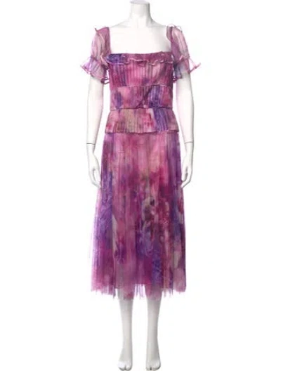 Pre-owned Marchesa Notte Tie-dye Print Long Dress In Multi