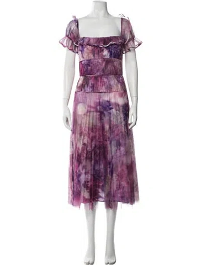 Pre-owned Marchesa Notte Tie-dye Print Midi Length Dress In Multi