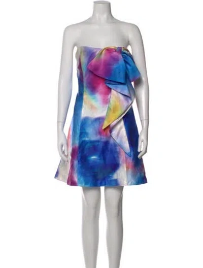 Pre-owned Marchesa Notte Tie-dye Print Mini Dress In Blue
