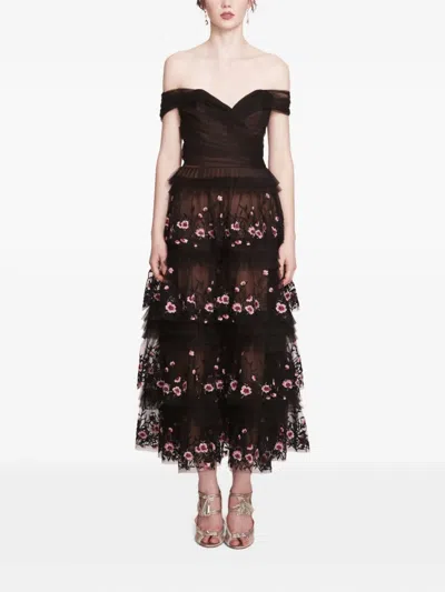 Marchesa Notte Tiered Terrarium Midi Dress