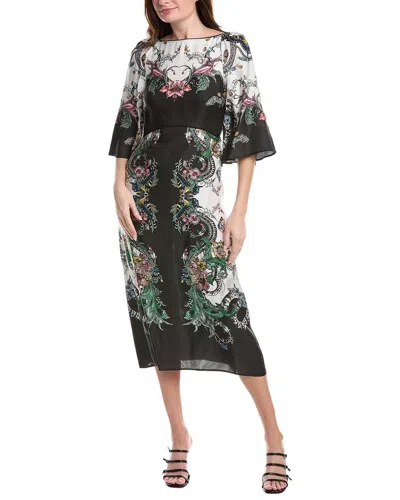 Marchesa Notte Twill High Neck Empire A-line Midi Dress In Multi