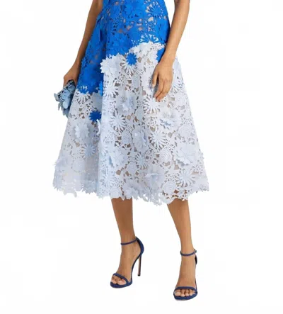 Marchesa Notte Two-tone Guipure Lace Midi Dress In Blue