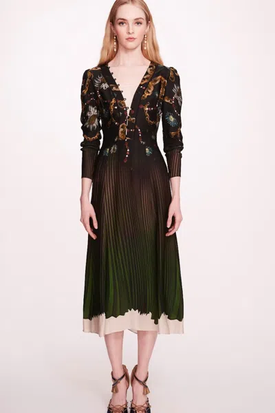 Marchesa Notte V-neck Buttoned Dress In Multi