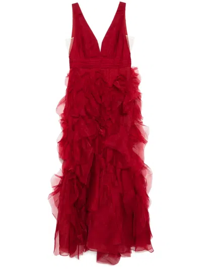 Marchesa Notte V-neck Dress In 红色