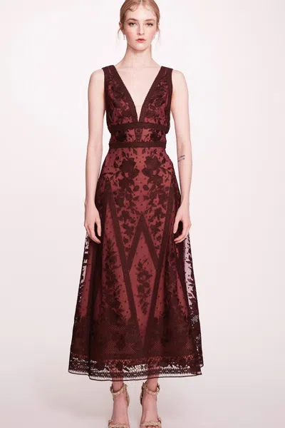 Marchesa Notte V-neck Embroidered Tulle Dress In Multi