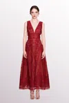 Marchesa Notte V-neck Embroidered-tulle Dress In Multi