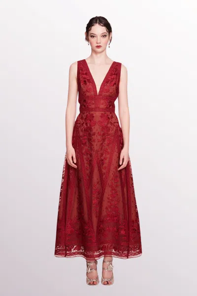 Marchesa Notte V-neck Embroidered-tulle Dress In Multi
