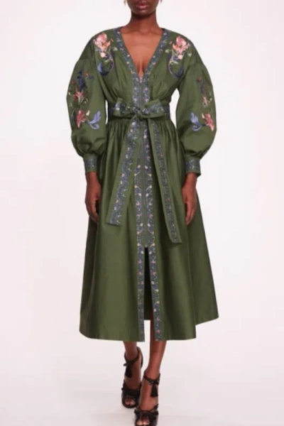Marchesa Notte V-neck Floral Embroidered Midi Dress In Multi