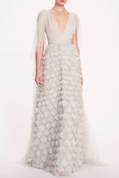Marchesa Notte V-neck Tulle Gown In Multi