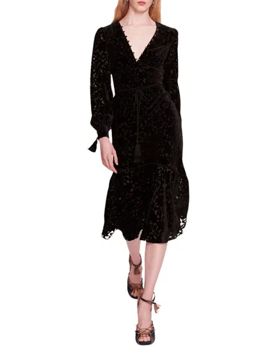 Marchesa Notte Velvet Burnout Midi Dress In Black