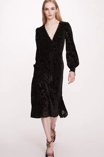 Marchesa Notte Velvet Burnout Midi-dress In Multi