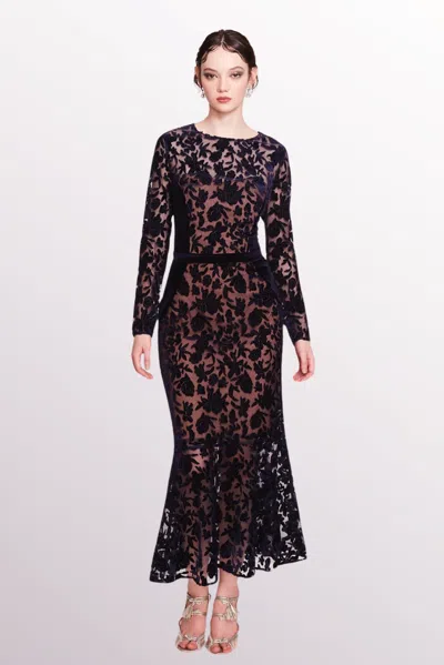 Marchesa Notte Velvet Cutwork Midi Dress In Multi