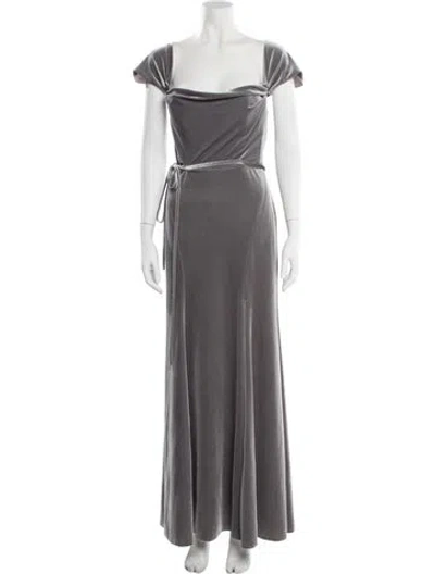 Pre-owned Marchesa Notte Velvet Long Dress In Grey