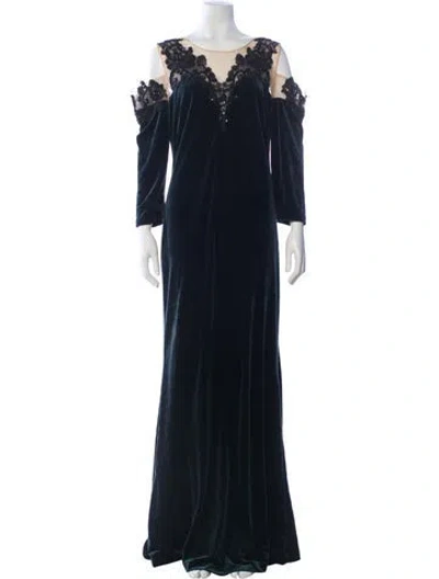 Pre-owned Marchesa Notte Velvet Long Dress W/ Tags In Blue