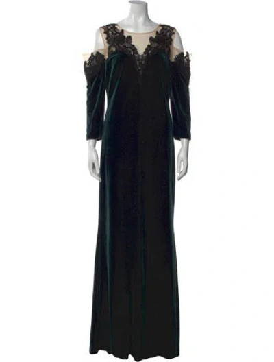 Pre-owned Marchesa Notte Velvet Long Dress W/ Tags In Green