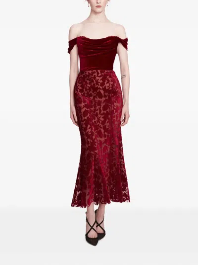 Marchesa Notte Velvet Midi Dress