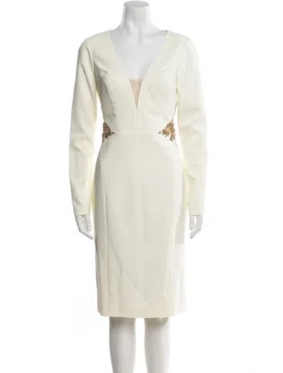 Pre-owned Marchesa Notte V-neck Knee-length Dress In Neutral