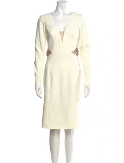 Pre-owned Marchesa Notte V-neck Knee-length Dress In Neutral