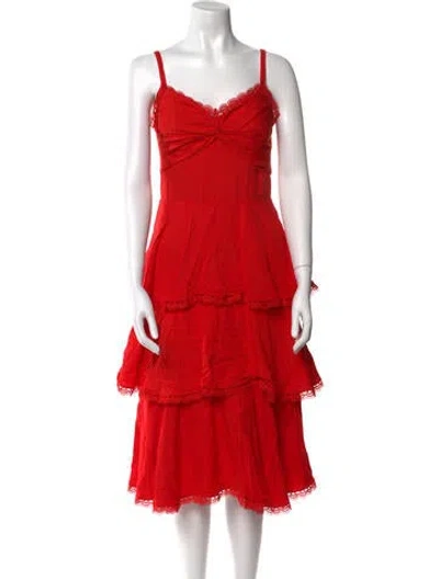 Pre-owned Marchesa Notte V-neck Knee-length Dress In Red