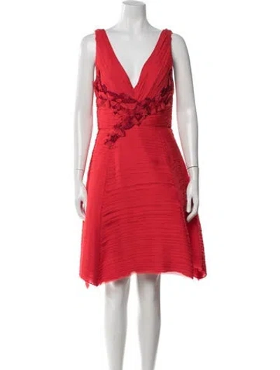 Pre-owned Marchesa Notte V-neck Knee-length Dress In Red