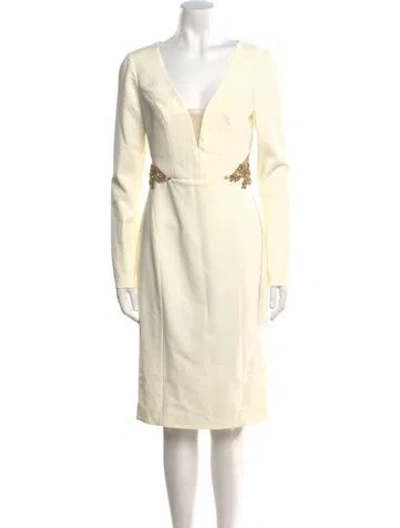 Pre-owned Marchesa Notte V-neck Knee-length Dress W/ Tags In Neutral