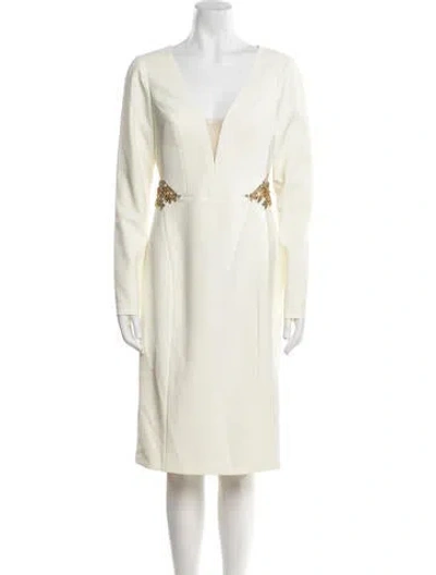 Pre-owned Marchesa Notte V-neck Knee-length Dress W/ Tags In Neutral