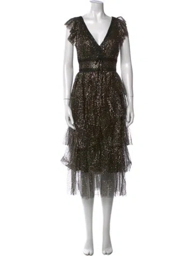 Pre-owned Marchesa Notte V-neck Long Dress In Black