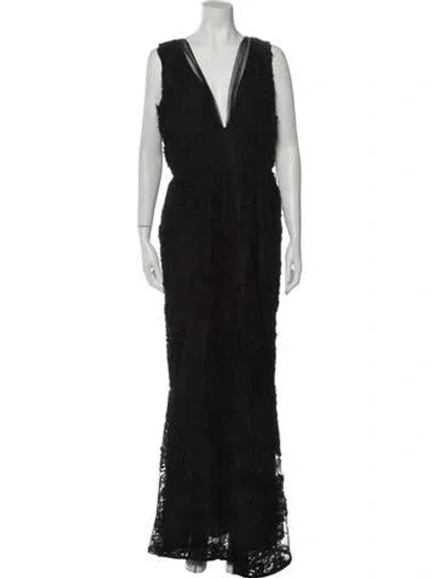 Pre-owned Marchesa Notte V-neck Long Dress In Black