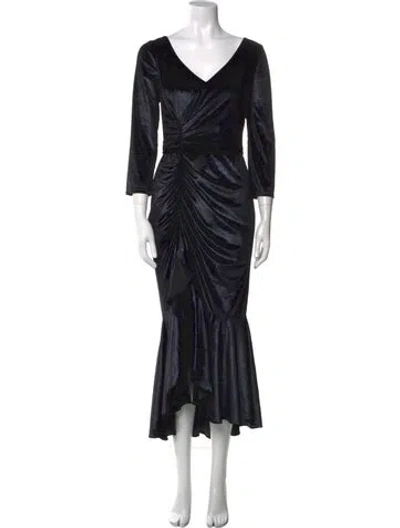 Pre-owned Marchesa Notte V-neck Long Dress In Black