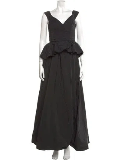 Pre-owned Marchesa Notte V-neck Long Dress In Black