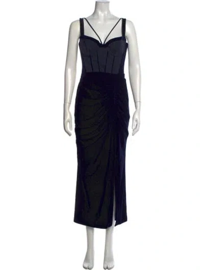 Pre-owned Marchesa Notte V-neck Long Dress In Black