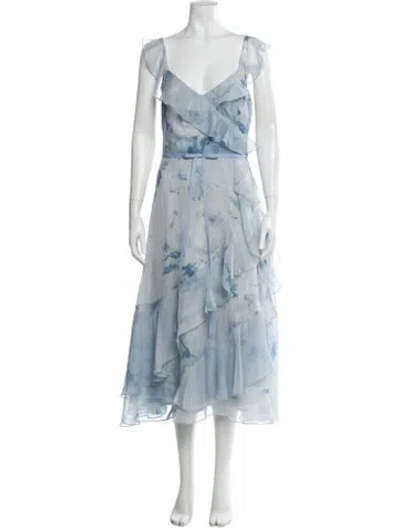 Pre-owned Marchesa Notte V-neck Long Dress In Blue