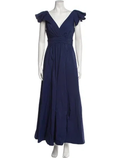 Pre-owned Marchesa Notte V-neck Long Dress In Blue