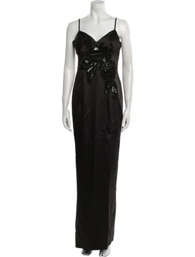 Pre-owned Marchesa Notte V-neck Long Dress In Blue