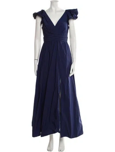 Pre-owned Marchesa Notte V-neck Long Dress In Blue