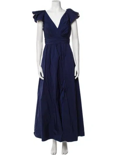 Pre-owned Marchesa Notte V-neck Long Dress In Blue