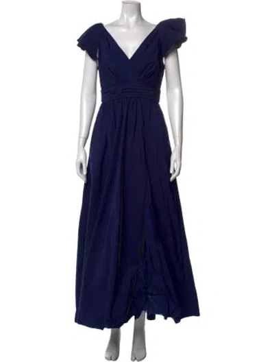 Pre-owned Marchesa Notte V-neck Long Dress In Blue