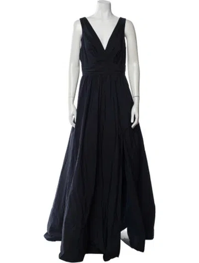 Pre-owned Marchesa Notte V-neck Long Dress In Blue